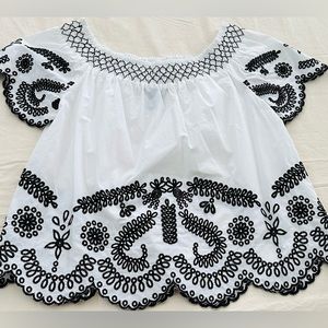 Embroidered off the shoulder top black & white